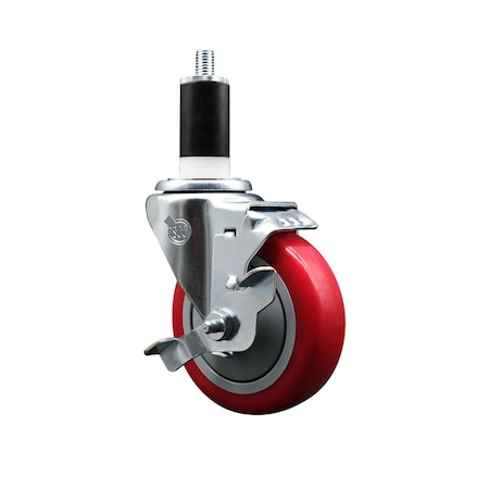 Service Caster 4'' Red Poly Swivel 1-3/8'' Expanding Stem Caster with Brake SCC-EX20S414-PPUB-RED-TLB-138